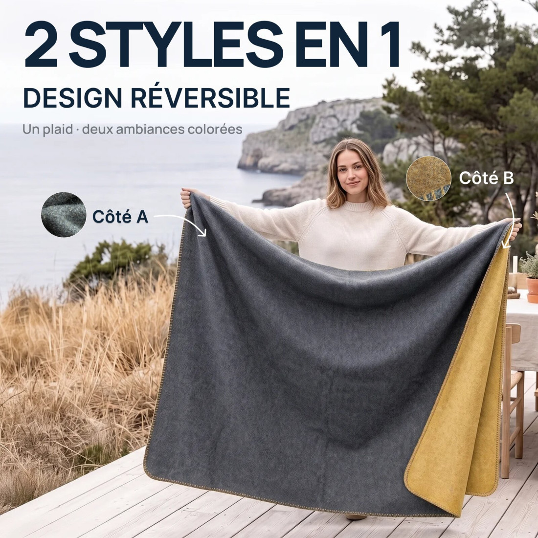 Couverture réversible 100 % laine · 2