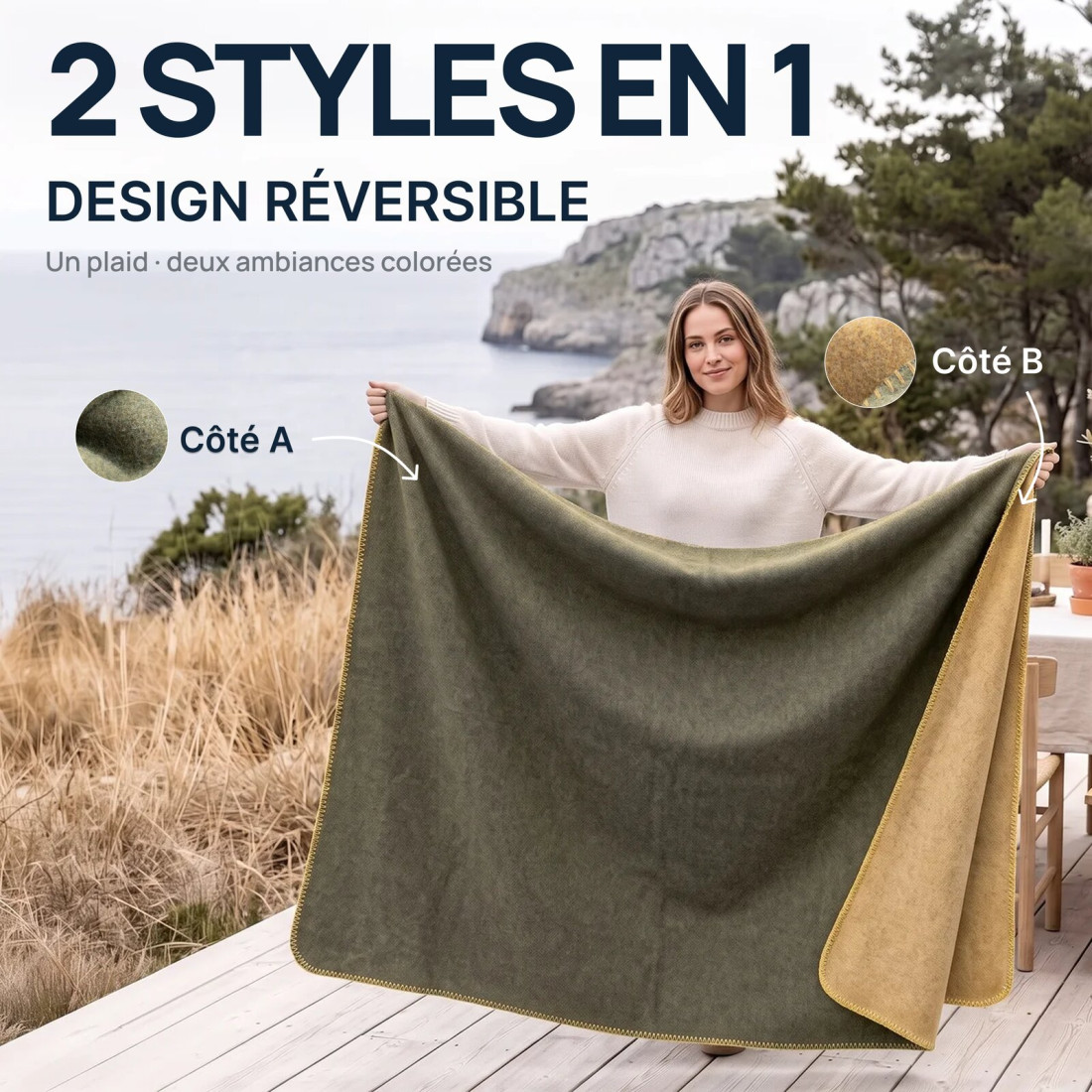 Couverture réversible 100 % laine · 2