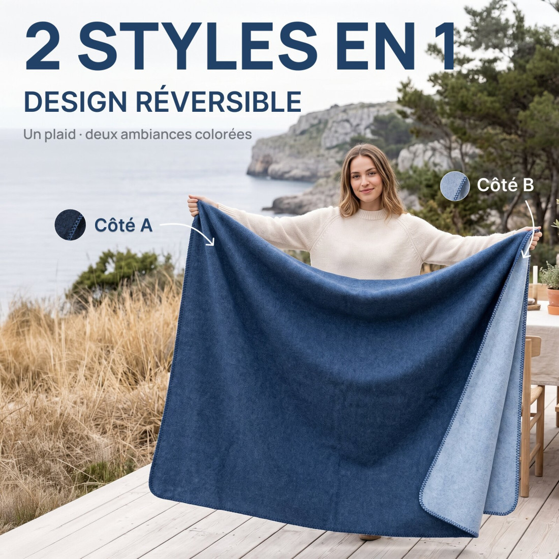 Couverture réversible 100 % laine · 2