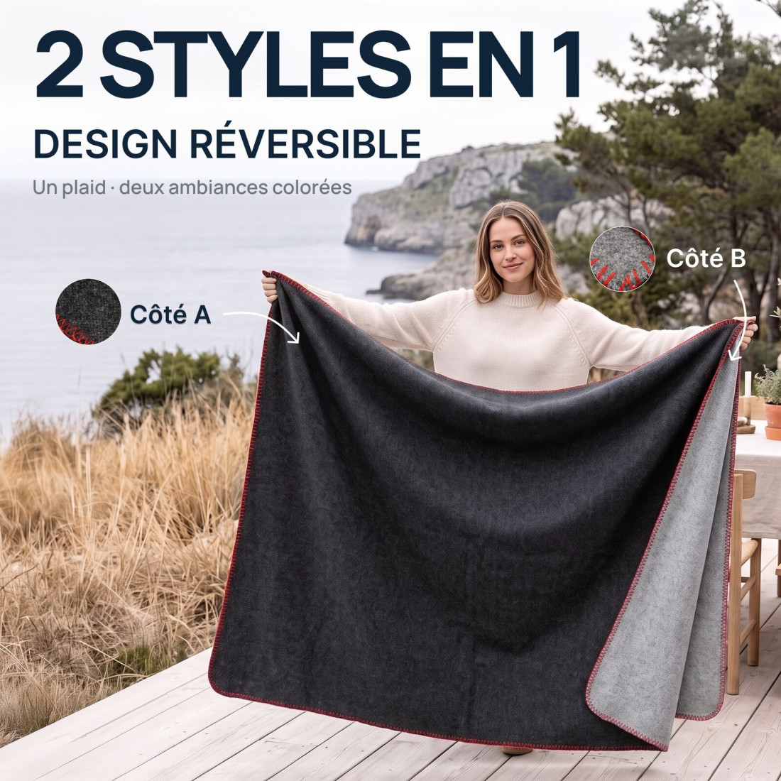 Couverture réversible 100 % laine · 2