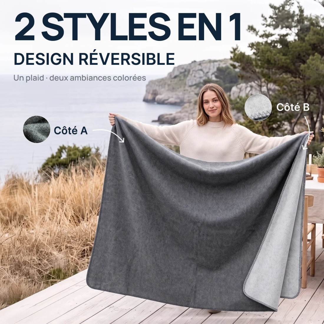Couverture réversible 100 % laine · 2