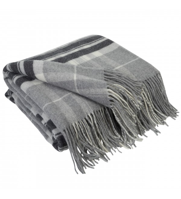 Couverture en Laine Cachemire avec Mérinos Tartan LoveYouHome (140x200 cm / Gris Foncé avec Gris et Blanc)