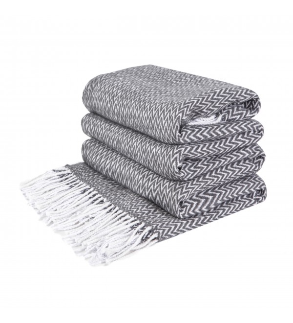 Couverture en Coton Coins Chevron LoveYouHome (140x200 cm / Gris Foncé - Blanc)