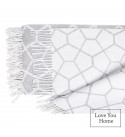 Couverture en coton motif filet LoveYouHome (140x200 cm / Gris clair - Blanc)