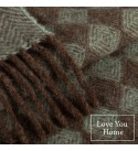 Couverture en laine vierge motif losange LoveYouHome (140x200 cm / Marron - Vert)