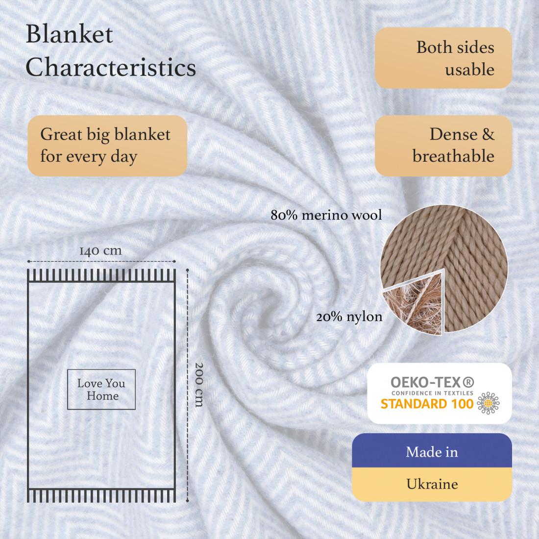 Couverture en laine mérinos coins Chevron · 2