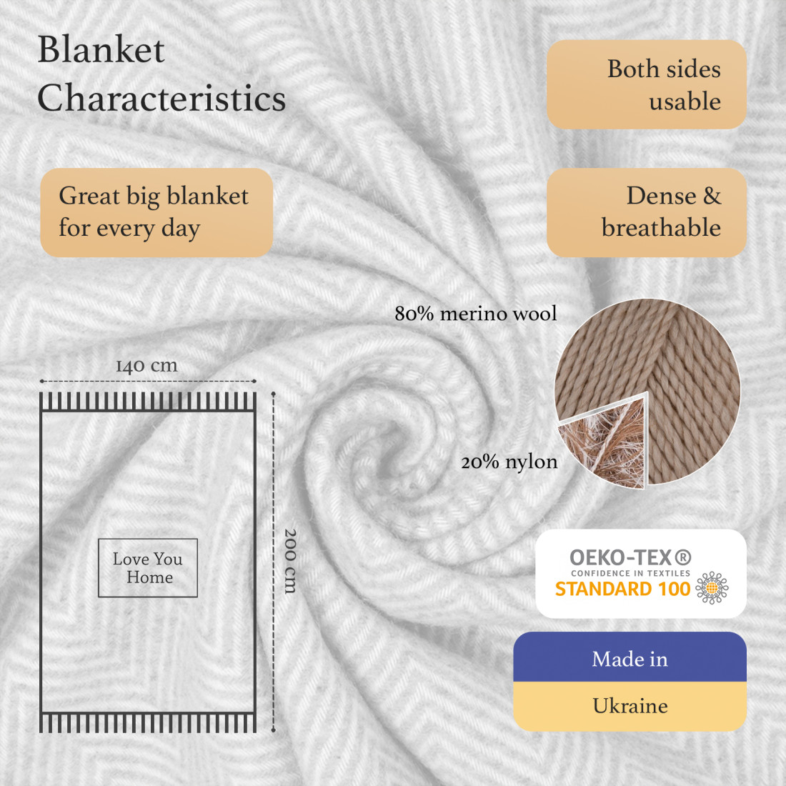 Couverture en laine mérinos coins Chevron · 2
