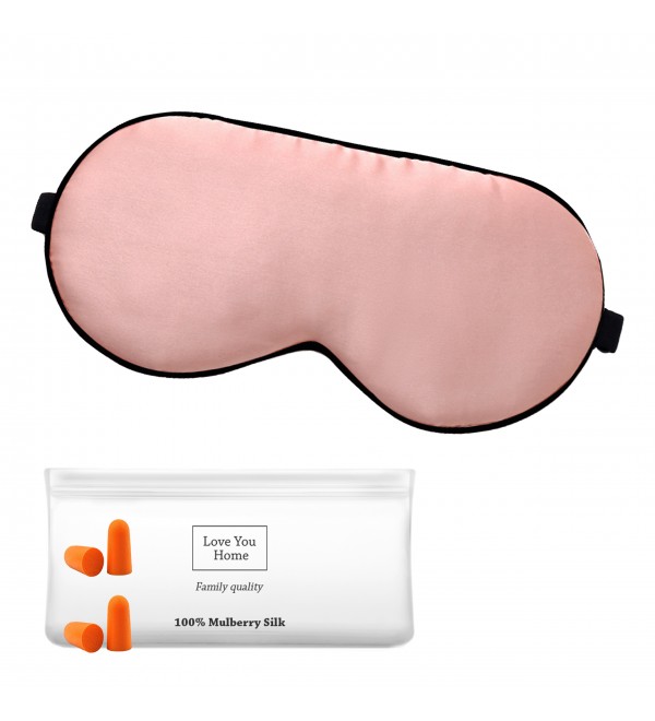 Masque de sommeil en soie avec bouchons d'oreilles LoveYouHome (Rose | 22 Momme)