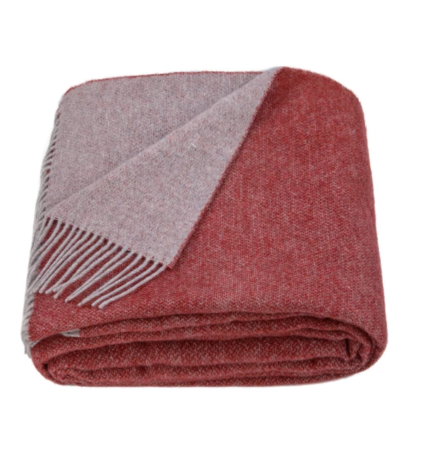 Couverture en laine mérinos double face LoveYouHome (140x200 cm / Terracotta - Gris)