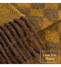 Couverture en laine vierge motif losange LoveYouHome (140x200 cm / Marron - Moutarde jaune)