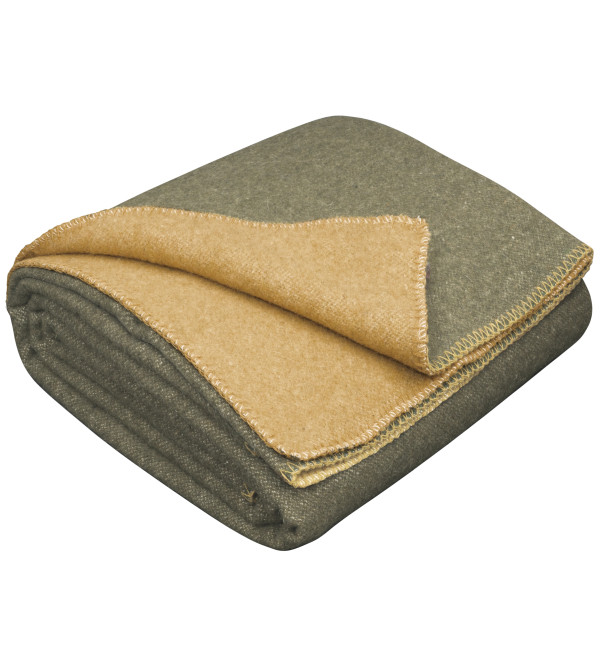 Couverture 80% laine mérinos LoveYouHome (150x215 cm / Moutarde - Vert olive)